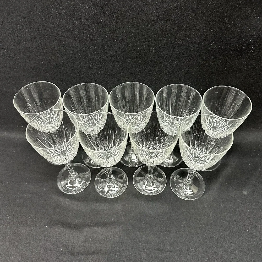 Luminarc 'Diamant' Crystal Wine‎ Glass, Vintage, Set of 9